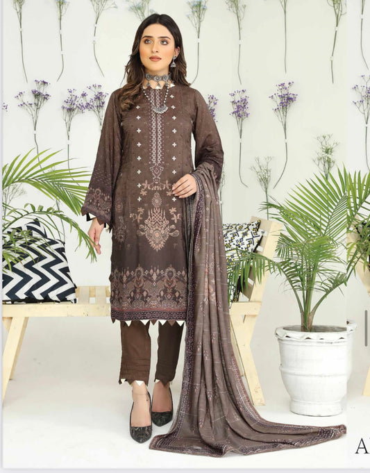 Embroidered Viscose Suit 3pc